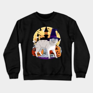 Siamese Cat Funny Halloween Witch Pumpkin Crewneck Sweatshirt